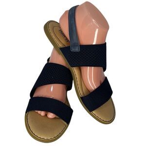 Born Hanz Leather/Textile Navy Blue Slingback Knit Flat Women's Sandals Sz 10M